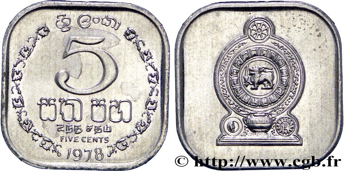 SRI LANKA 5 Cents emblème 1978  SPL 