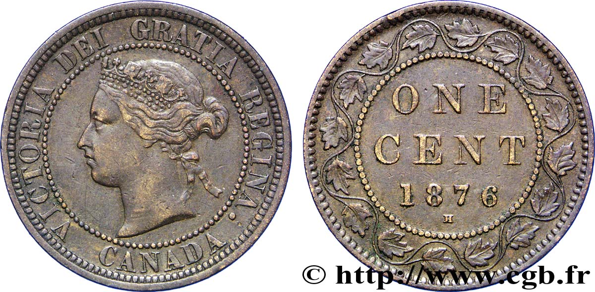 CANADA 1 Cent Victoria 1876 Heaton - H TTB+ 