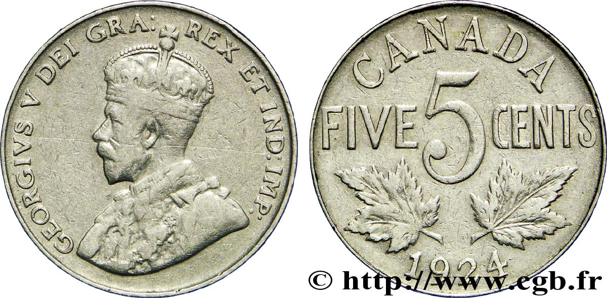 CANADA 5 Cents Georges V 1924  TB+ 