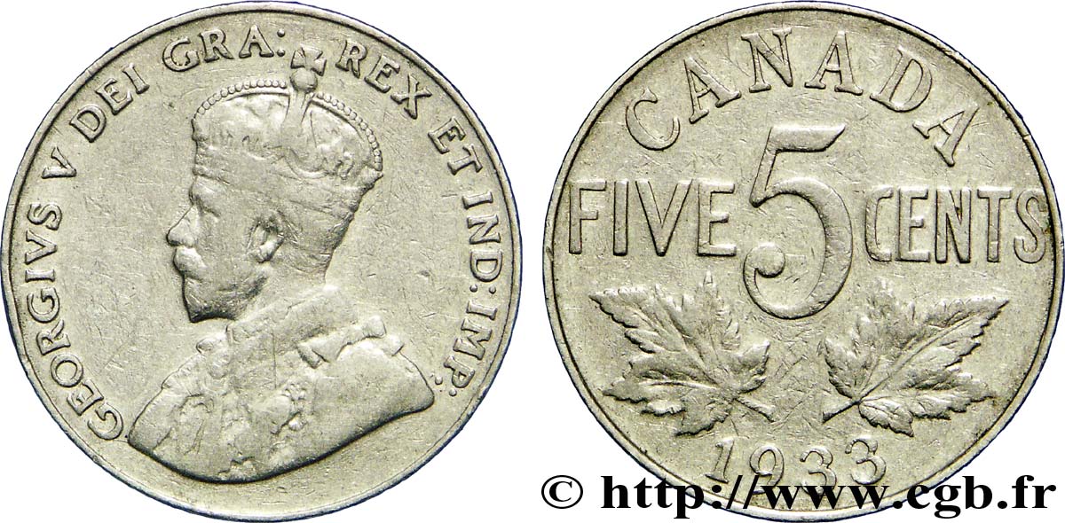 CANADA 5 Cents Georges V 1933  TTB 