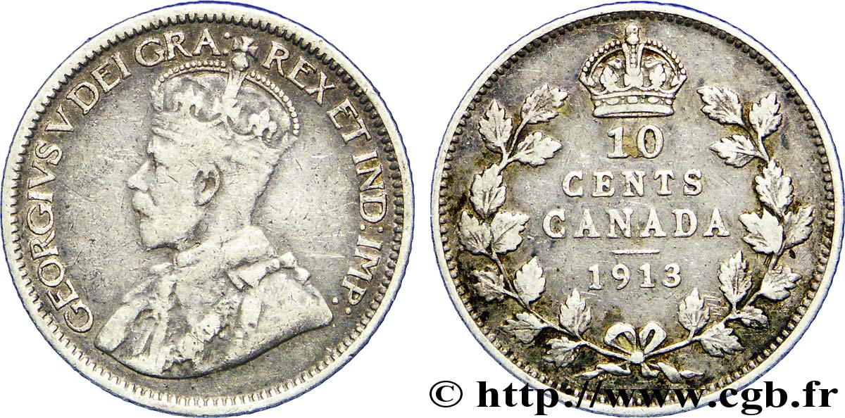 CANADA 10 Cents Georges V 1913  TB+ 