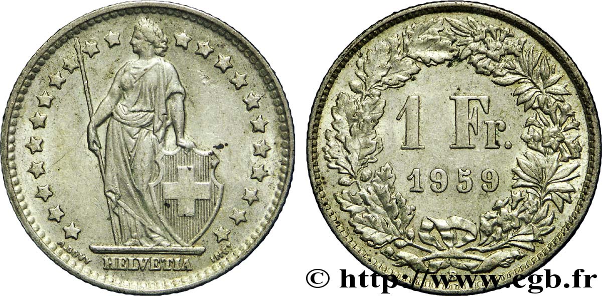 SWITZERLAND 1 Franc Helvetia 1959 Berne AU 
