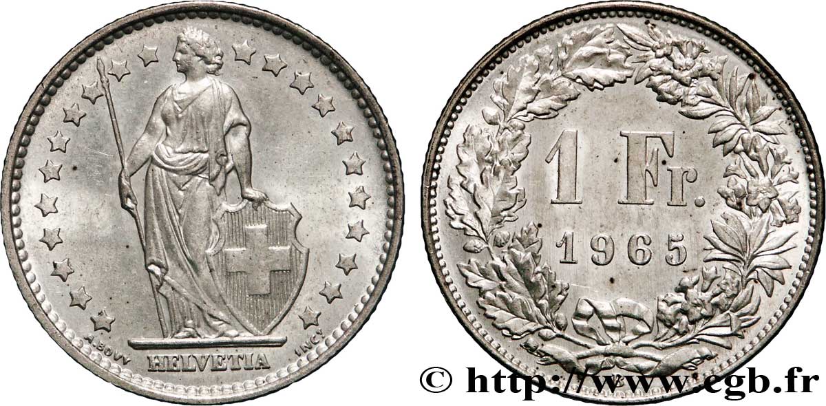 SWITZERLAND 1 Franc Helvetia 1965 Berne - B MS 