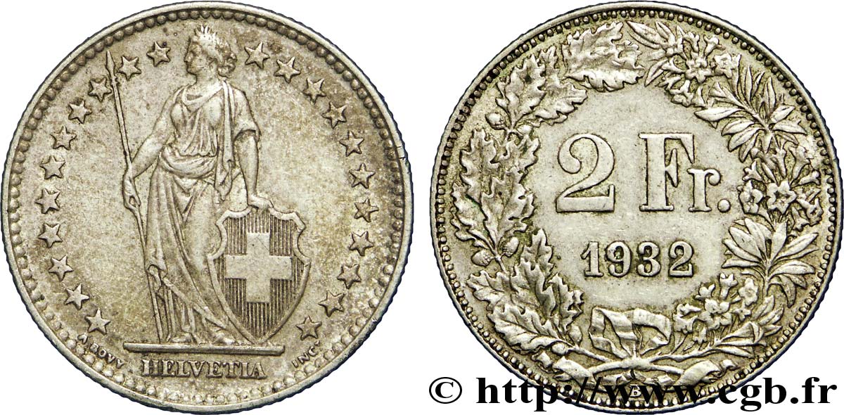 SUISSE 2 Francs Helvetia 1932 Berne - B SUP 