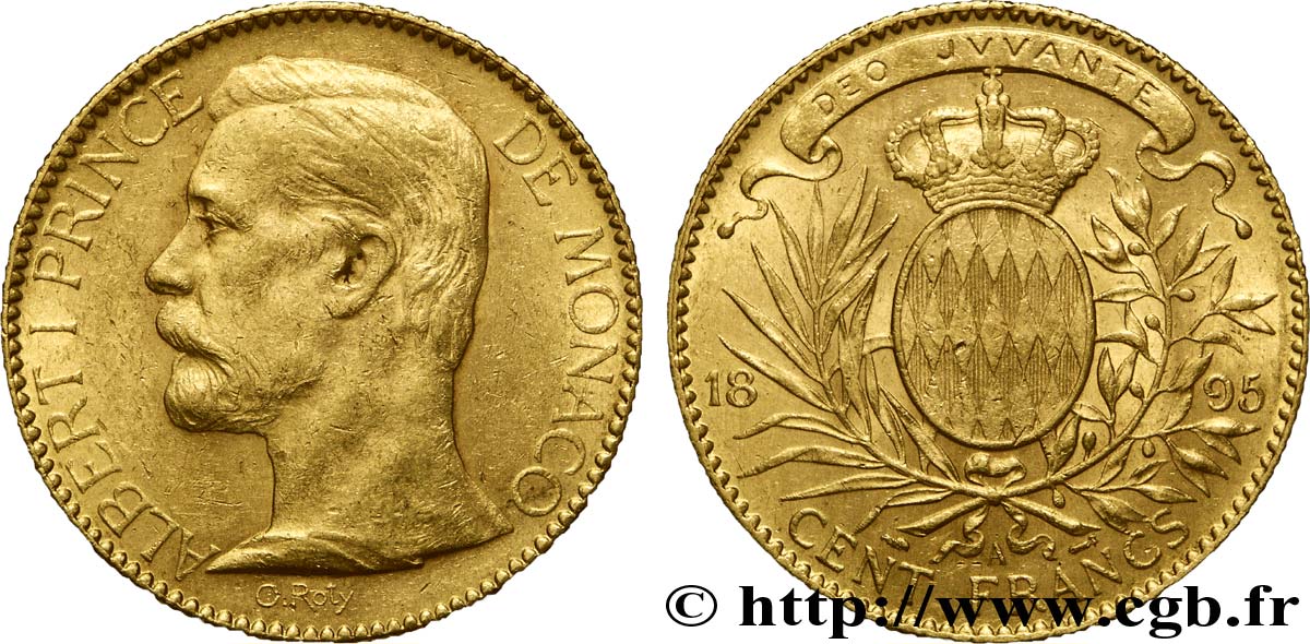 MONACO 100 Francs or Albert Ier / écu couronné 1895 Paris TTB 