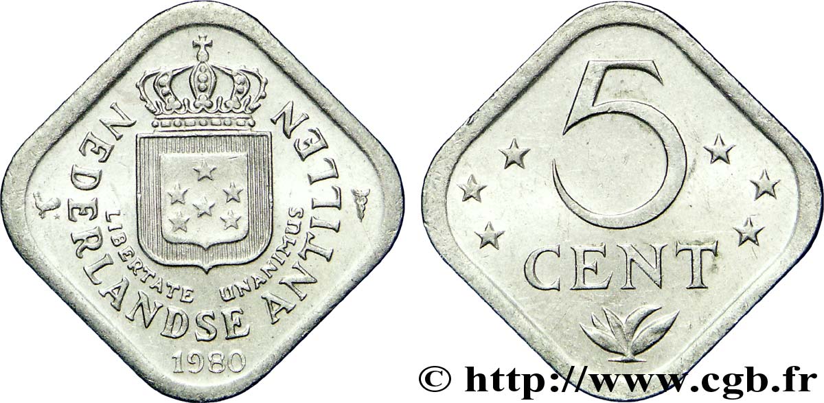 ANTILLES NÉERLANDAISES 5 Cent emblème 1980 Utrecht SPL 