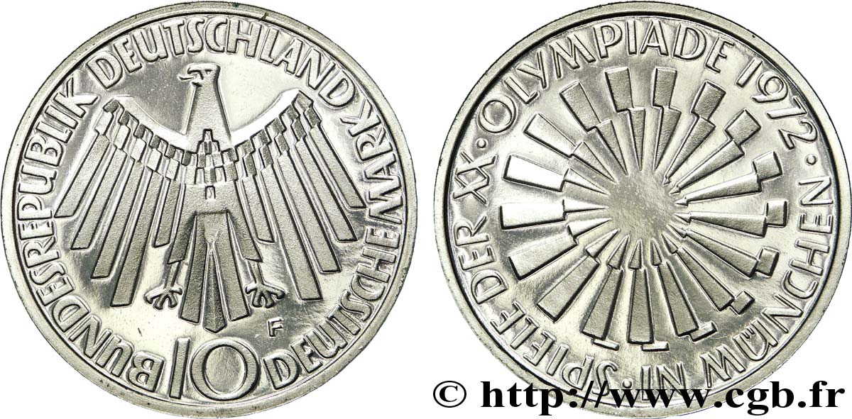 ALLEMAGNE 10 Mark BE (proof) XXe J.O. Munich / aigle type “IN MÜNCHEN” 1972 Stuttgart - F SPL 