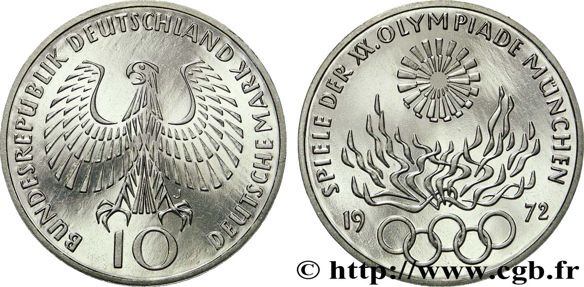ALLEMAGNE 10 Mark BE (Proof) XXe J.O. Munich : aigle / flamme olympique 1972 Hambourg - J SPL 