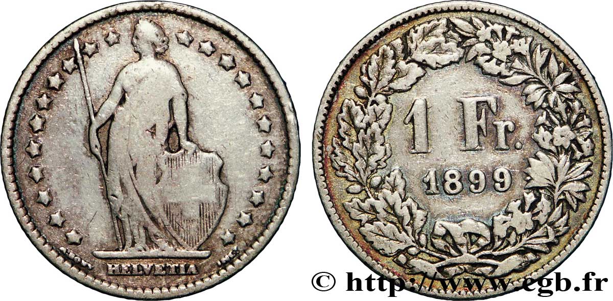 SWITZERLAND 1 Franc Helvetia 1899 Berne VF 
