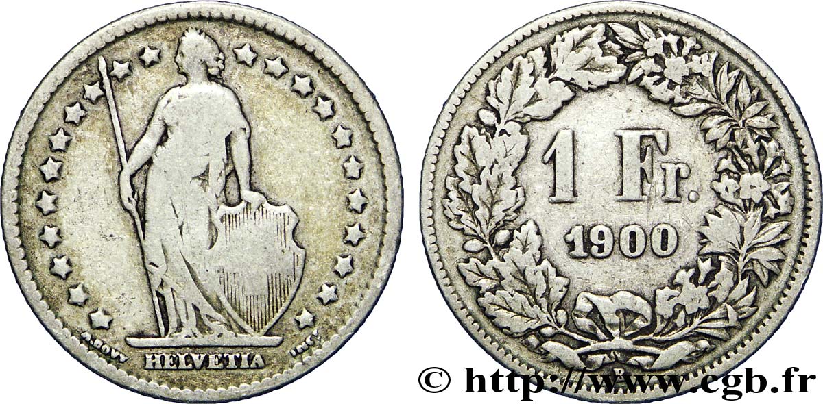 SUISSE 1 Franc Helvetia 1900 Berne - B TB 