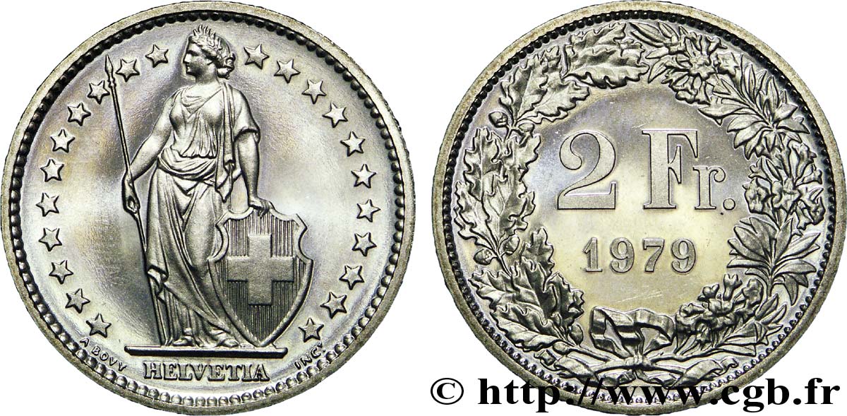 SWITZERLAND 2 Francs Helvetia 1979 Berne MS 