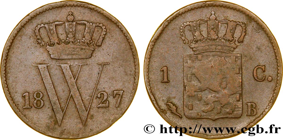 NIEDERLANDE 1 Cent  emblème monogramme de Guillaume Ier 1827 Bruxelles S 