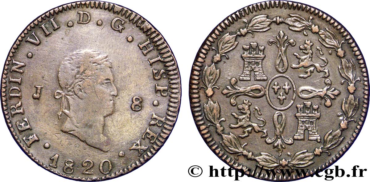 ESPAGNE 8 Maravedis Ferdinand VII 1820 Jubia TTB 