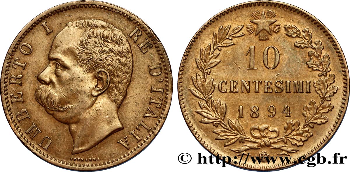 ITALIE 10 Centesimi Humbert Ier 1894 Birmingham SUP 