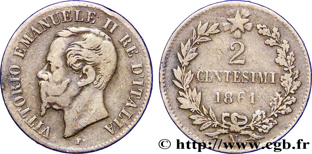ITALIE 2 Centesimi Victor Emmanuel II 1861 Naples - N TB 
