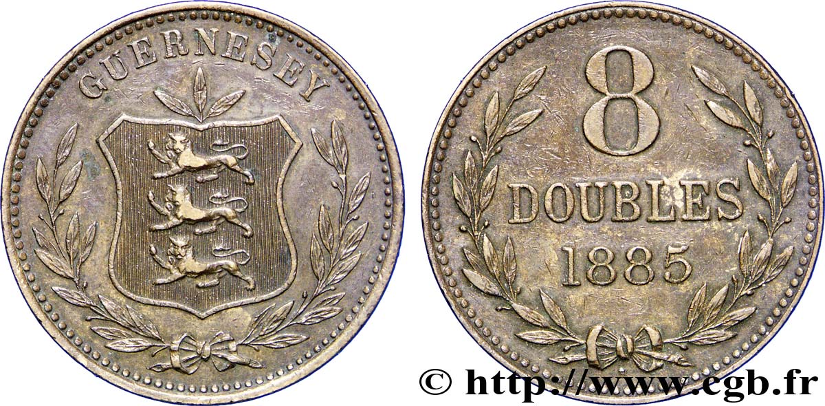GUERNESEY 8 Doubles armes du baillage de Guernesey 1885 Heaton TTB 