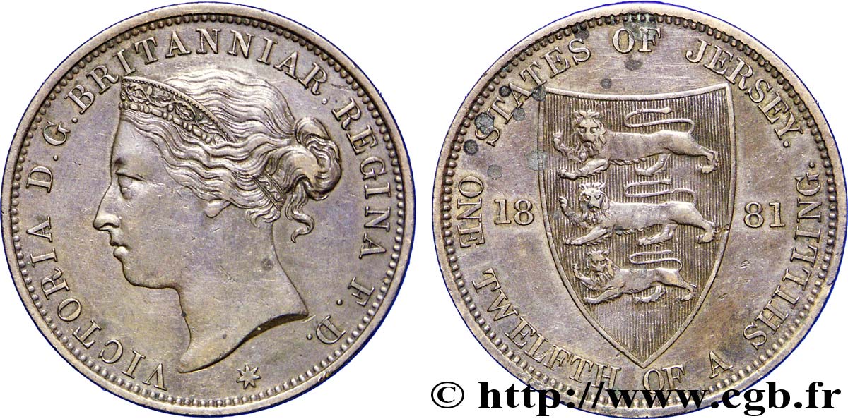 JERSEY 1/12 Shilling Reine Victoria / armes du Baillage de Jersey 1881  TTB 