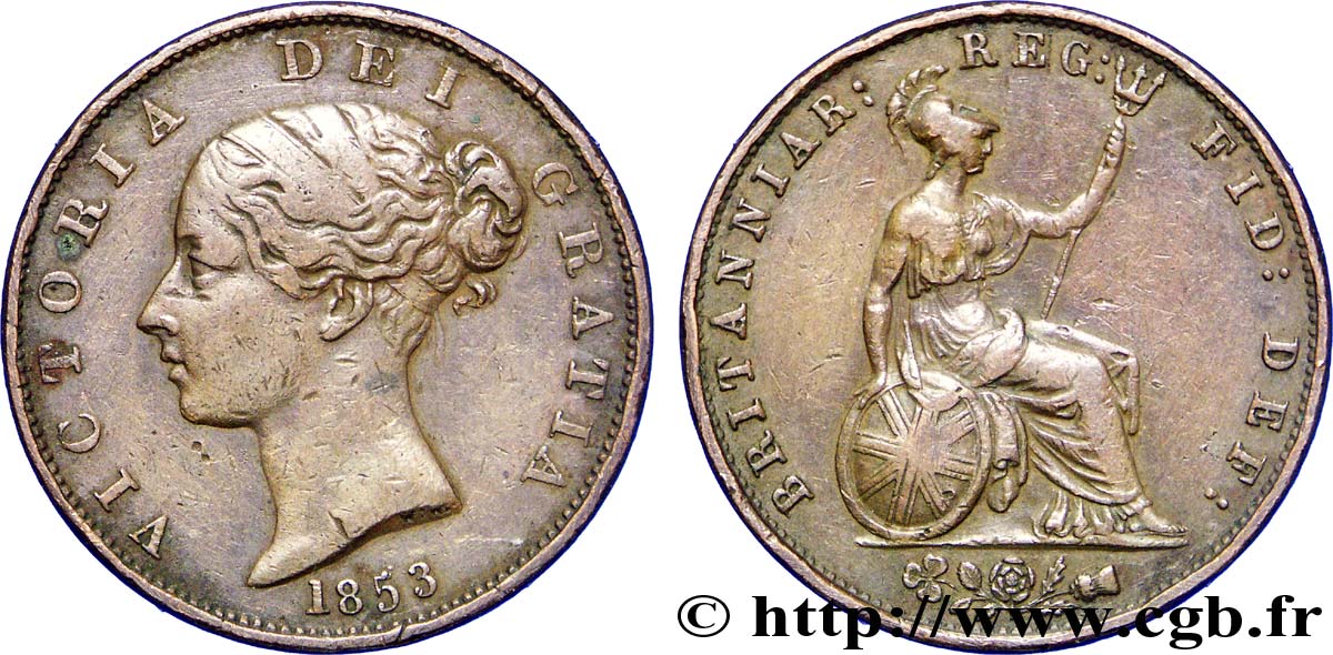UNITED KINGDOM 1/2 Penny Victoria “tête jeune” 1853  VF 