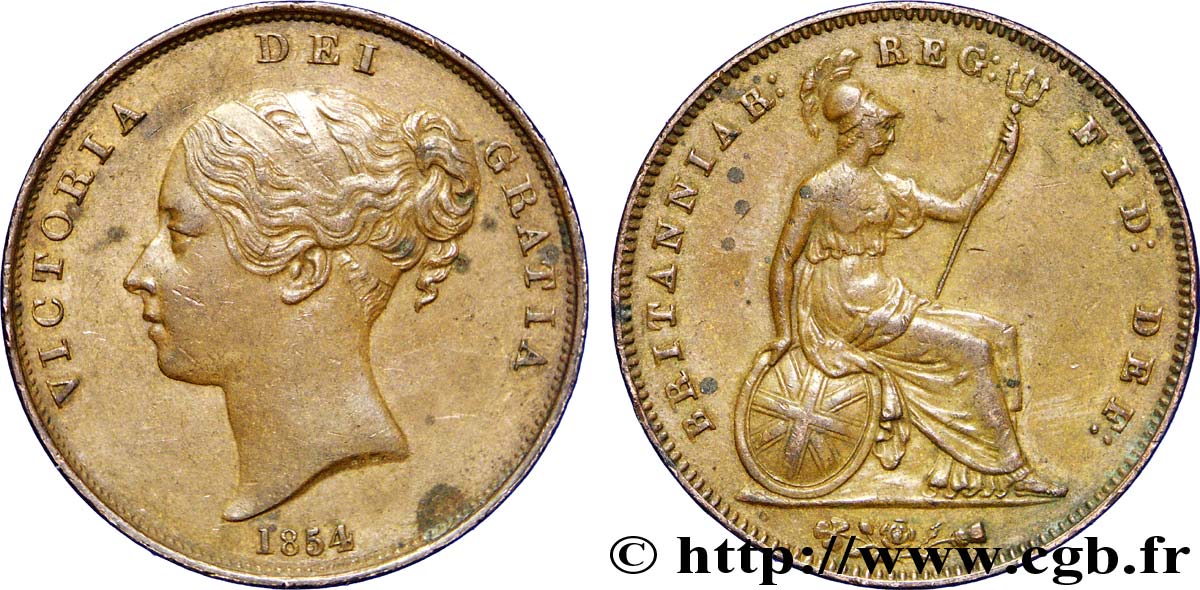 ROYAUME-UNI 1 Penny Victoria “tête jeune” 1854  TTB 