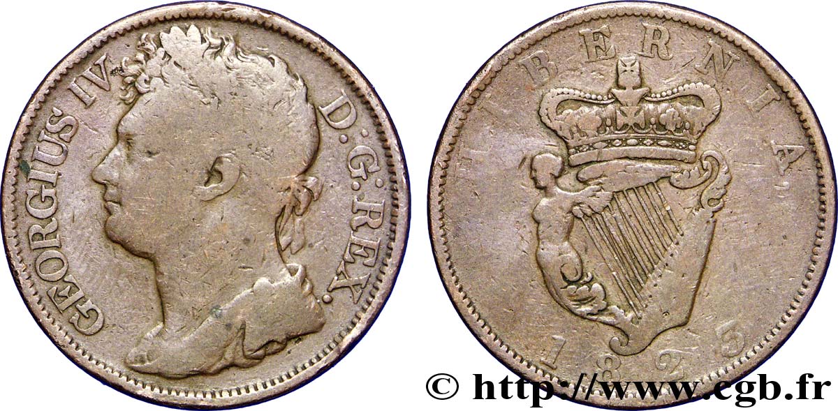 IRLANDE 1 Penny Georges IV / harpe 1823  TB 