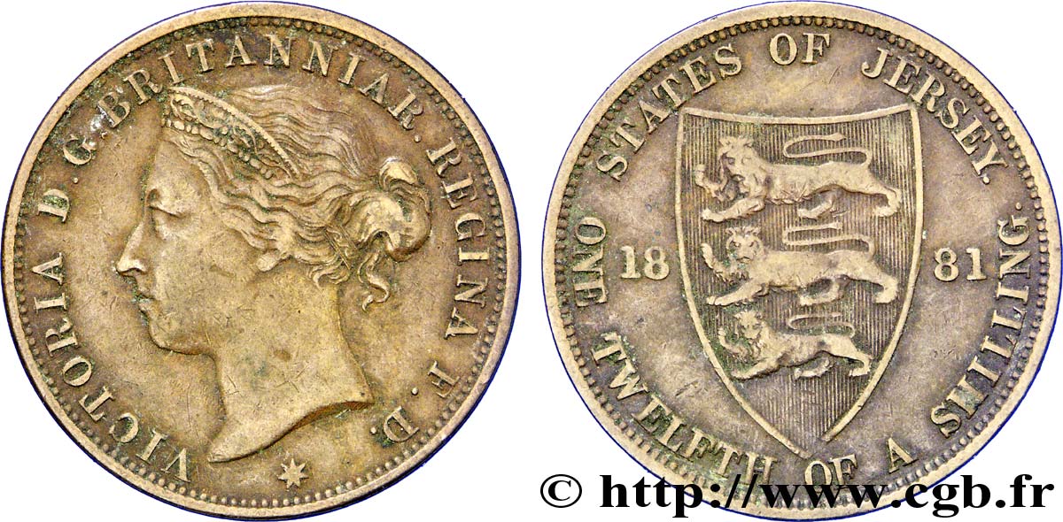 JERSEY 1/12 Shilling Reine Victoria / armes du Baillage de Jersey 1881  TB+ 