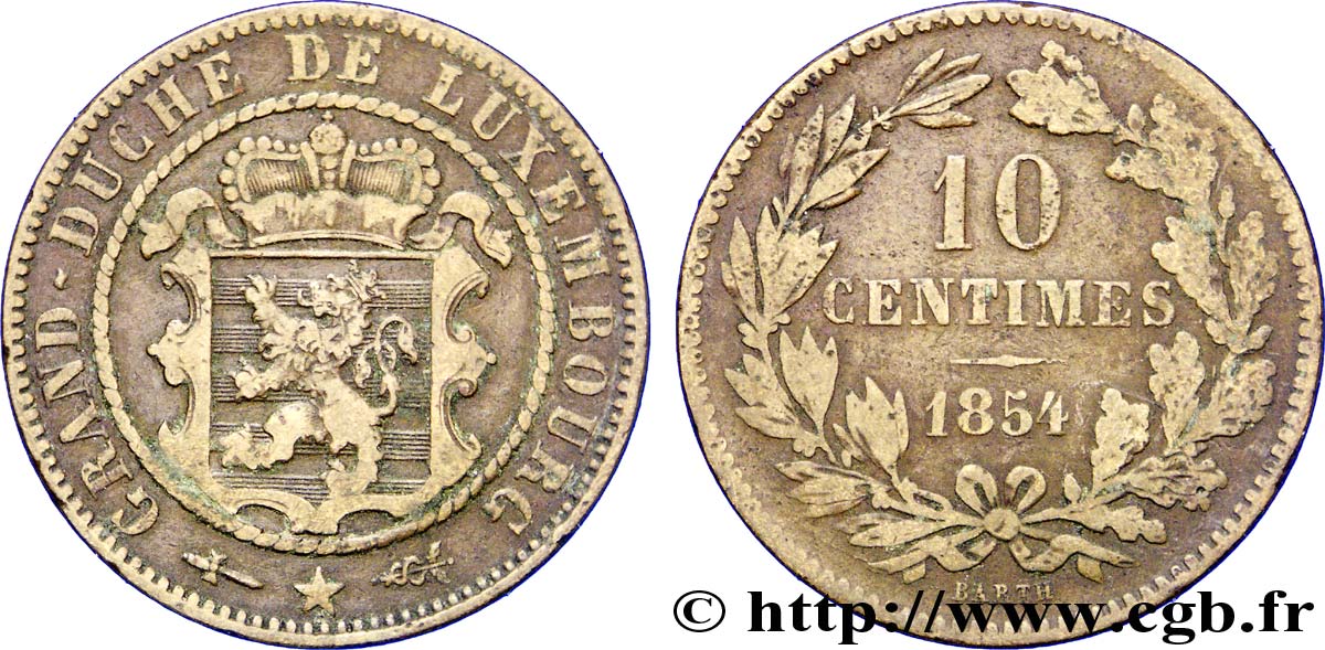 LUXEMBOURG 10 Centimes 1854 Utrecht TB+ 