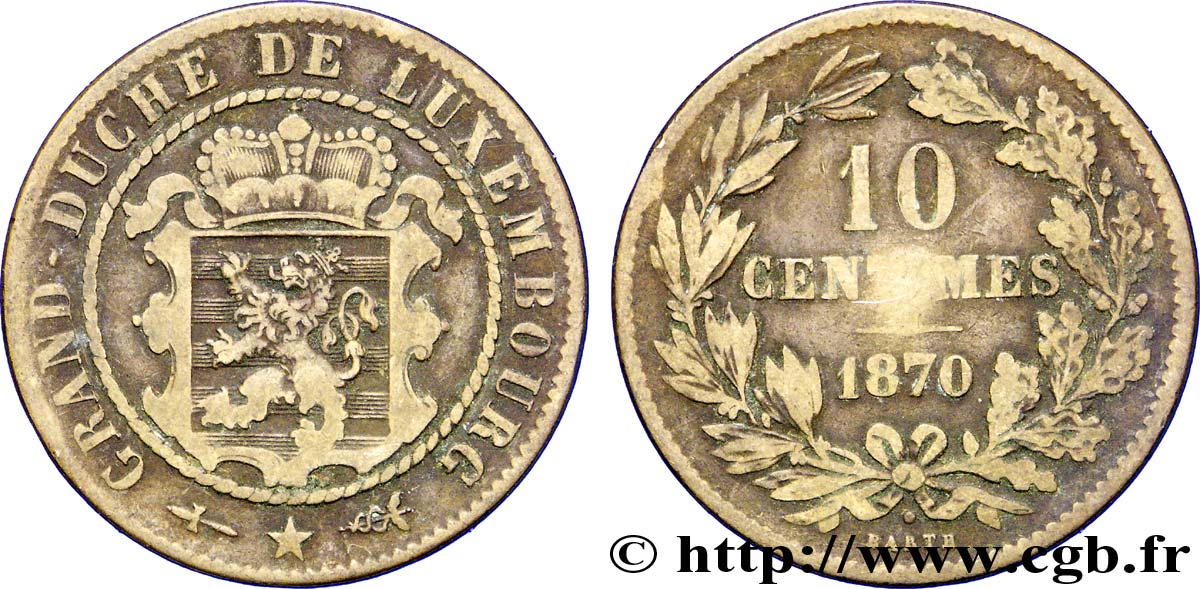 LUXEMBOURG 10 Centimes 1870 Utrecht TB 