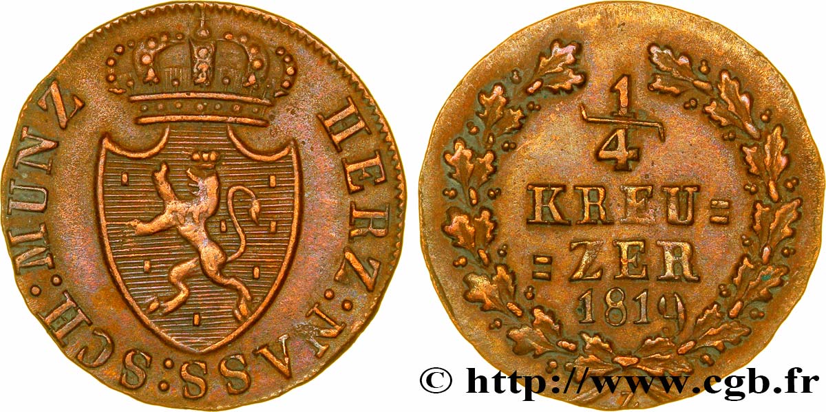 GERMANY - NASSAU 1/4 Kreuzer Grand-Duché de Nassau 1819  XF 