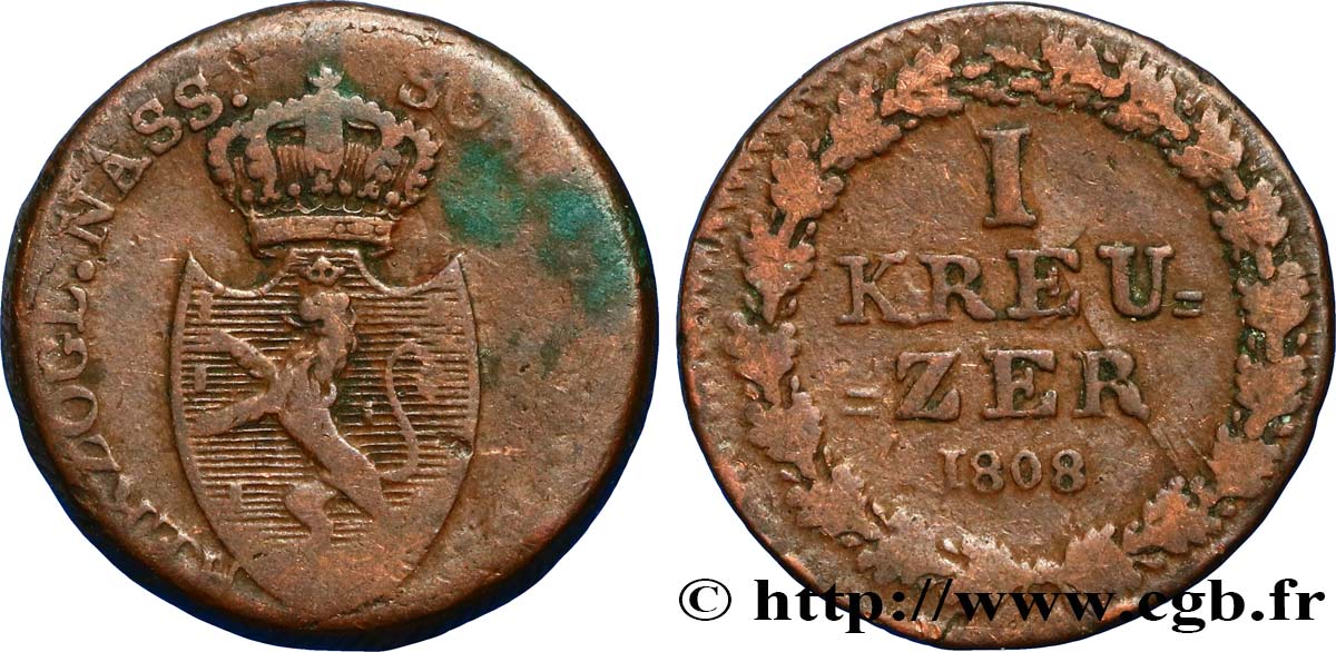 ALEMANIA - NASSAU 1 Kreuzer Grand-Duché de Nassau 1808  BC 