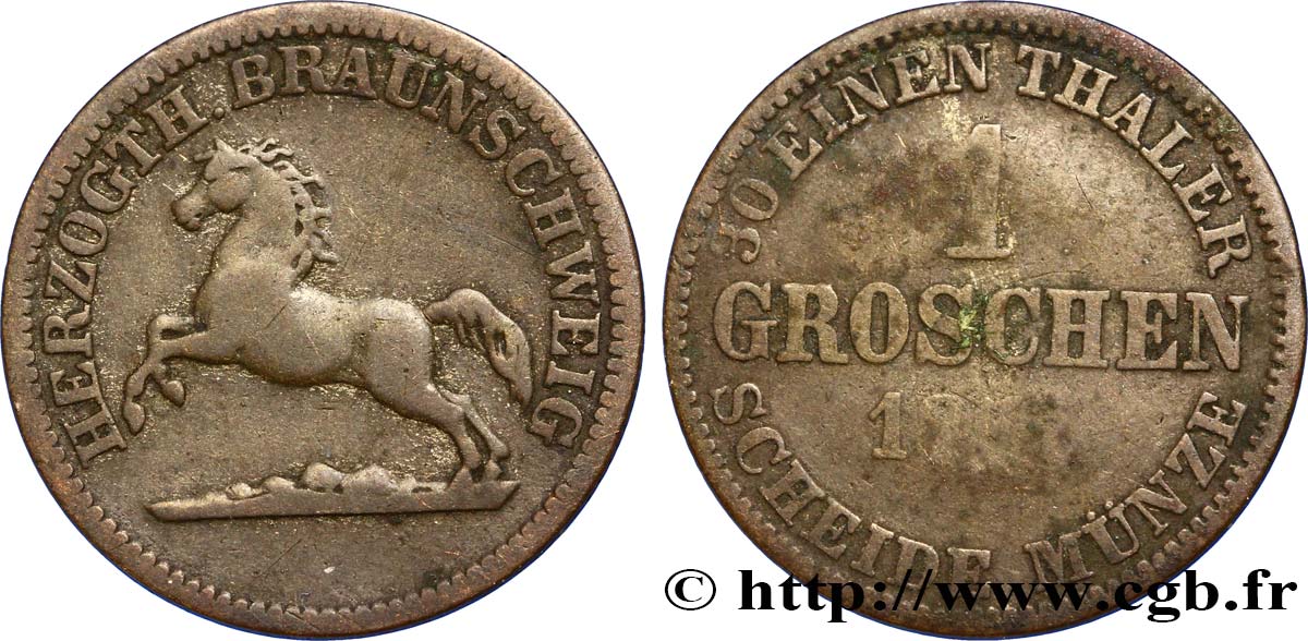 ALLEMAGNE - BRUNSWICK 1 Groschen type au cheval bondissant 1857 Brunswick - B  TB 