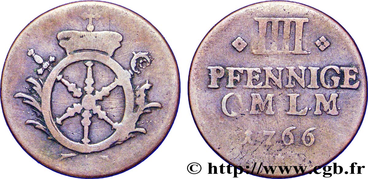 ALLEMAGNE - MAYENCE IIII Pfennige emblème 1766  TB 