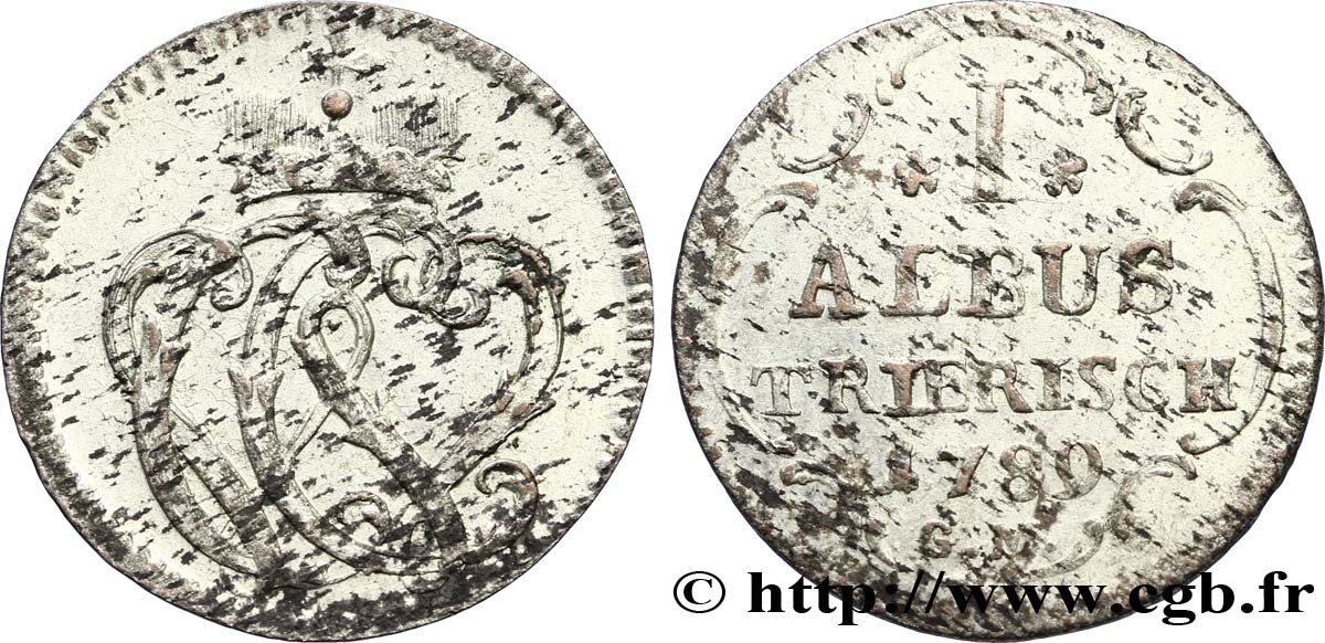 ALLEMAGNE - TRÈVES 1 Albus monogramme du prince-archevêque Clément Wenzel de Saxe 1789  TTB+ 