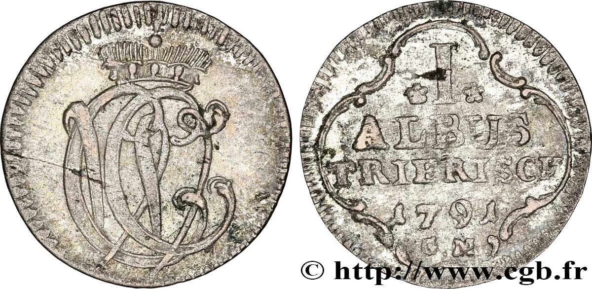 ALLEMAGNE - TRÈVES 1 Albus monogramme du prince-archevêque Clément Wenzel de Saxe 1791  TTB 