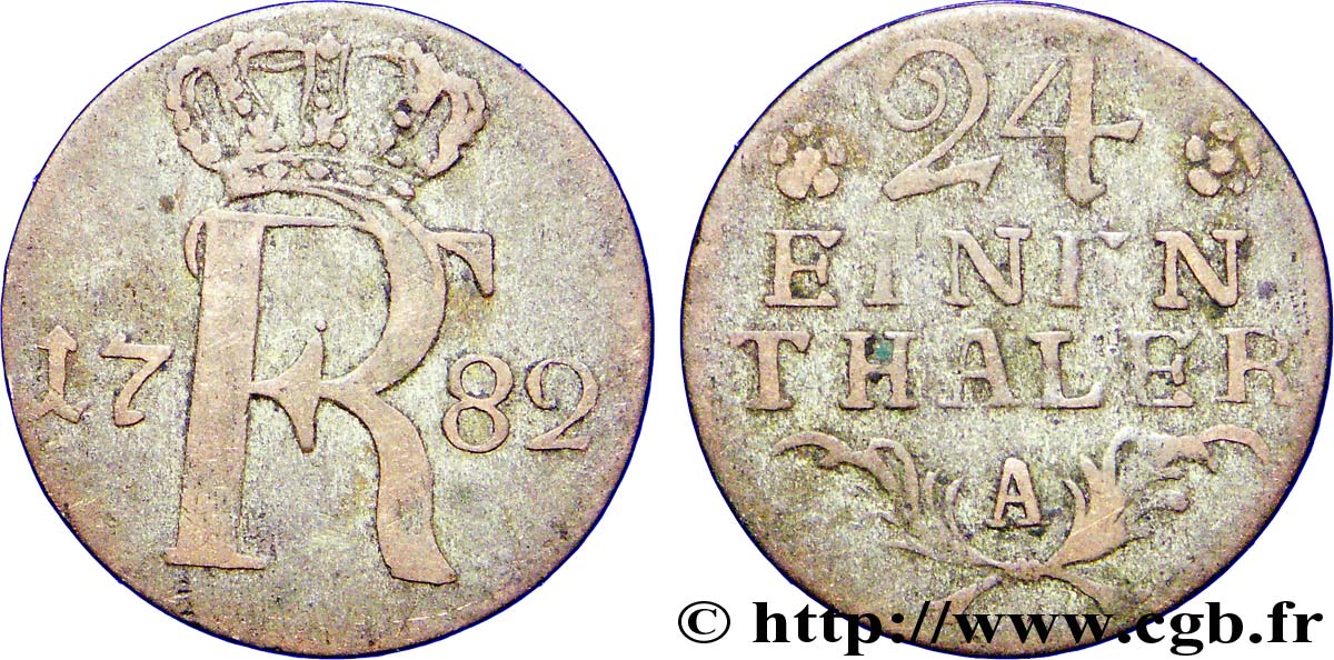 GERMANY - PRUSSIA 1/24 Thaler Royaume de Prusse monogramme de Frédéric II 1782 Berlin VF 