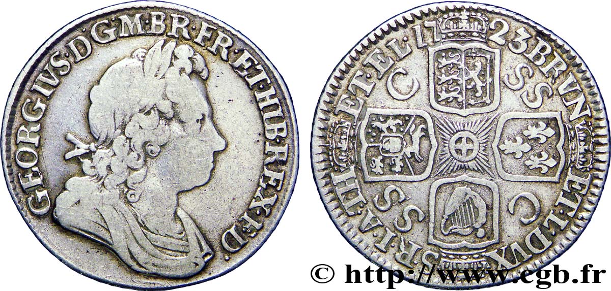 ROYAUME-UNI 1 Shilling Georges Ier / emblème 1723  TTB 