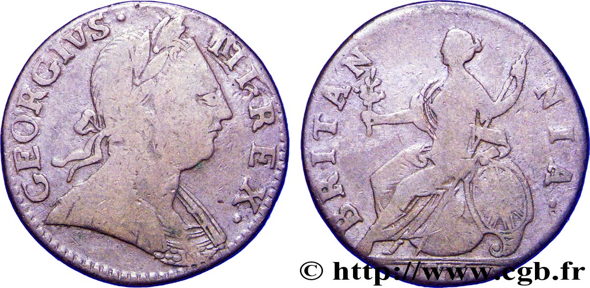 ROYAUME-UNI 1/2 Penny Georges III tête laurée / Britannia 1775  TB 