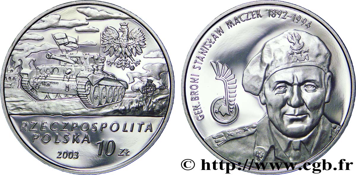 POLOGNE 10 Zlotych aigle char / le général Stanislaw Maczek
 2003  FDC 