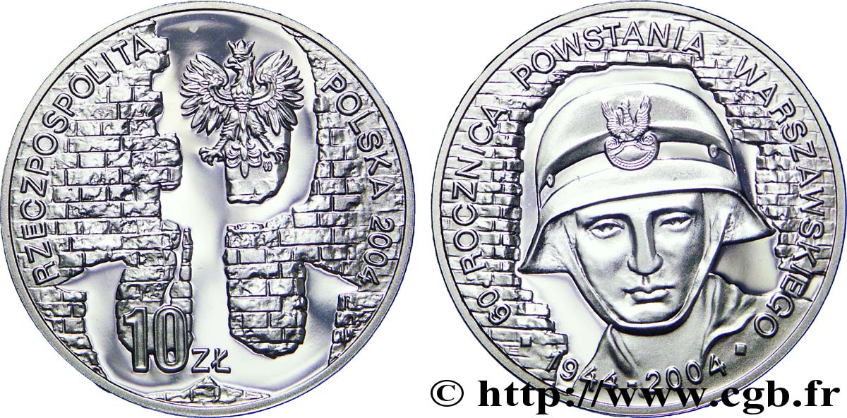 POLEN 10 Zlotych aigle / 60e anniversaire de l’insurrection de Varsovie  2004  ST 