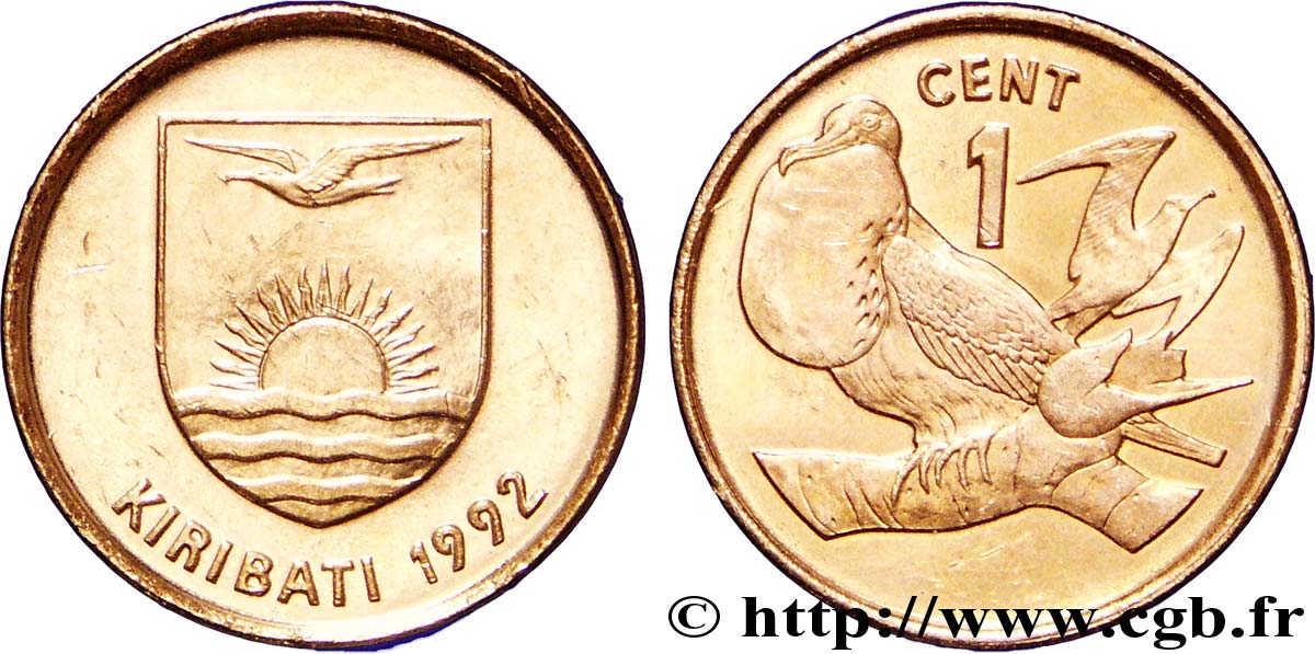 KIRIBATI 1 Cent emblème / oiseau (frégate) 1992  SPL 