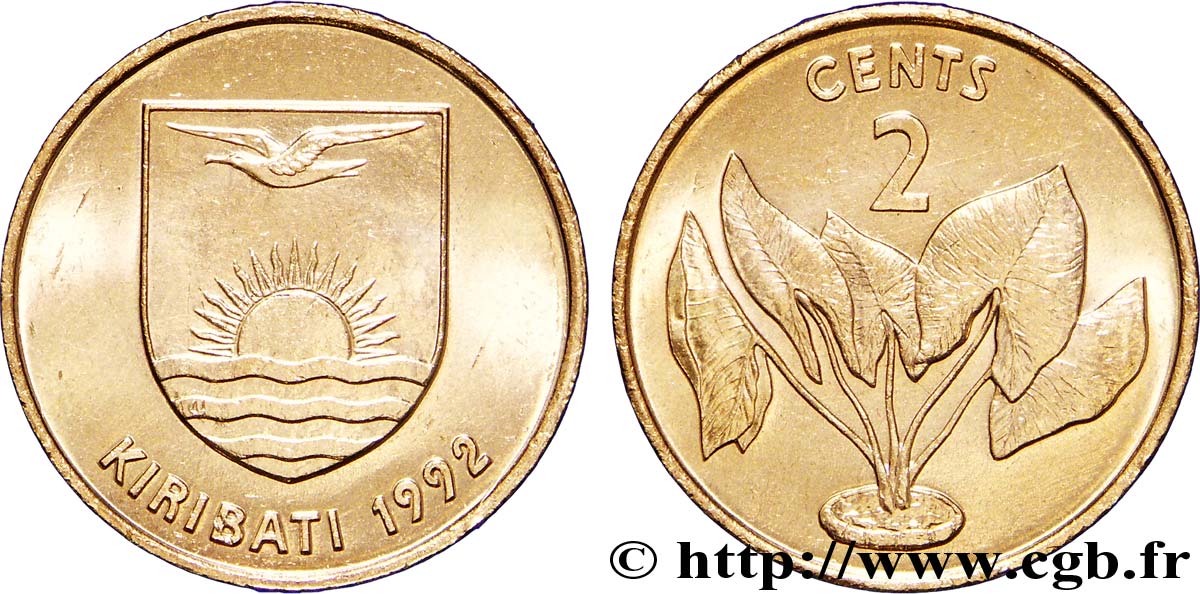KIRIBATI 2 Cents emblème / taro 1992  SPL 