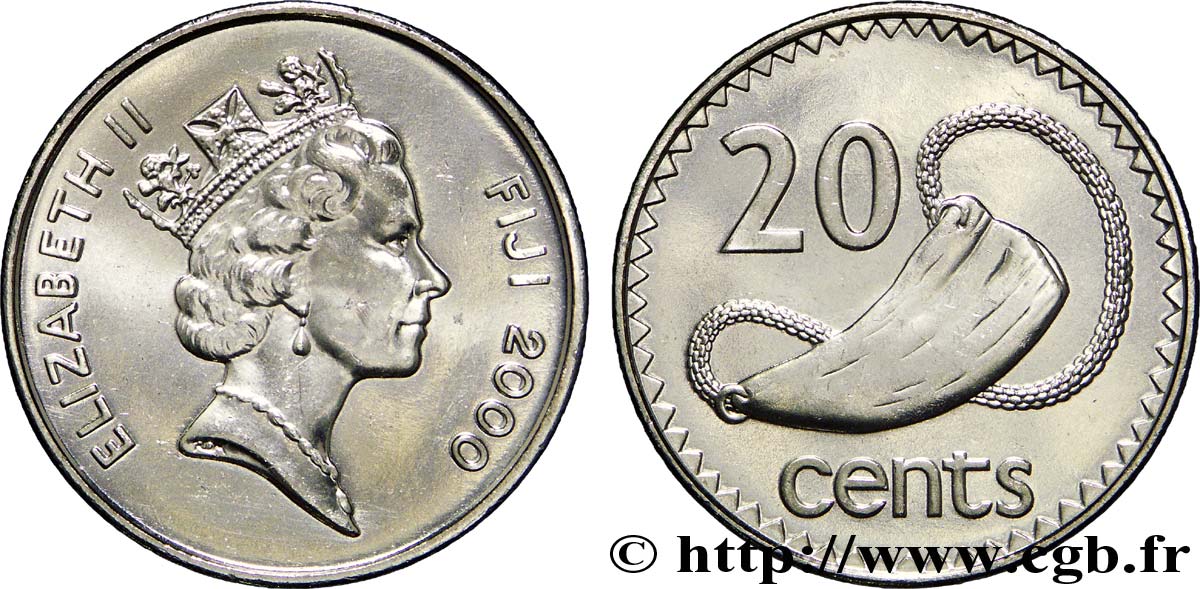 FIDJI 20 Cents Elisabeth II / Tabua (dent de cachalot polie) 2000  SPL 