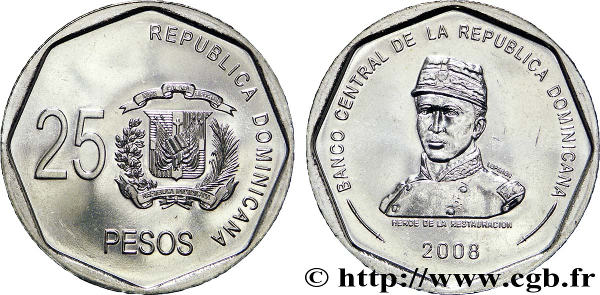 RÉPUBLIQUE DOMINICAINE 25 Pesos emblème / Gregorio Luperón 2008  SPL 