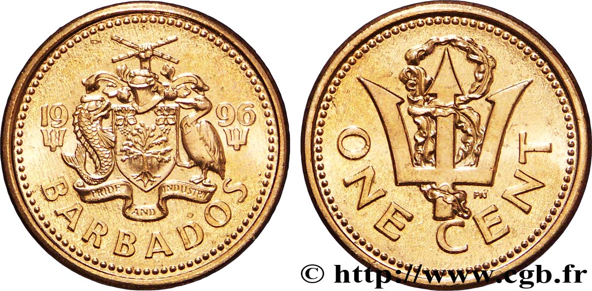 BARBADE 1 Cent  emblème / trident 1996  SPL 