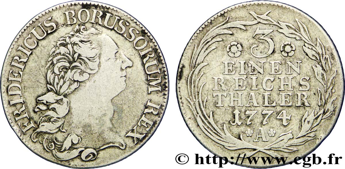 ALLEMAGNE - PRUSSE 1/3 Thaler Royaume de Prusse Frédéric II 1774 Berlin TB 