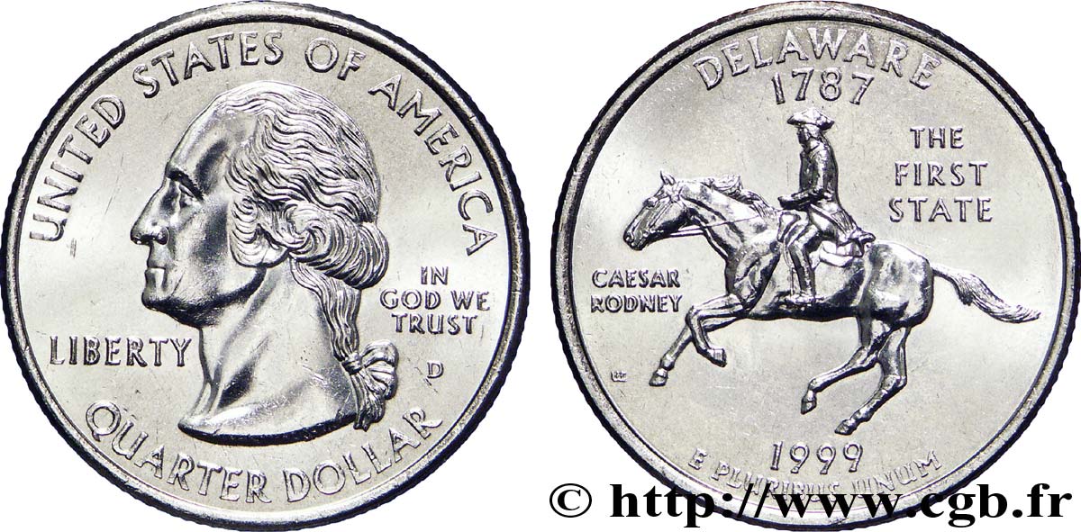 ÉTATS-UNIS D AMÉRIQUE 1/4 Dollar Delaware : Caesar Rodney à cheval 1999 Denver SPL 