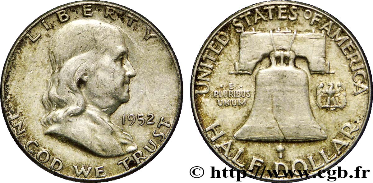 ÉTATS-UNIS D AMÉRIQUE 1/2 Dollar Benjamin Franklin 1952 Philadelphie TTB 