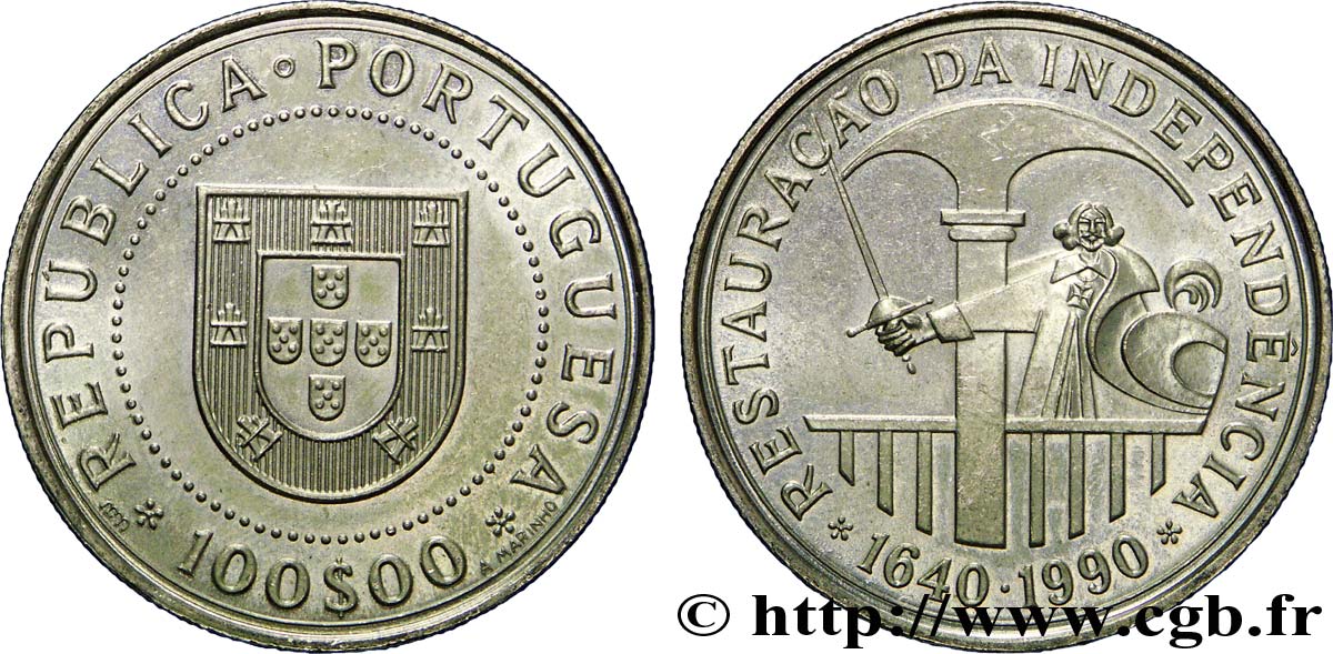 PORTUGAL 100 Escudos Restauration de l’indépendance 1990  SPL 