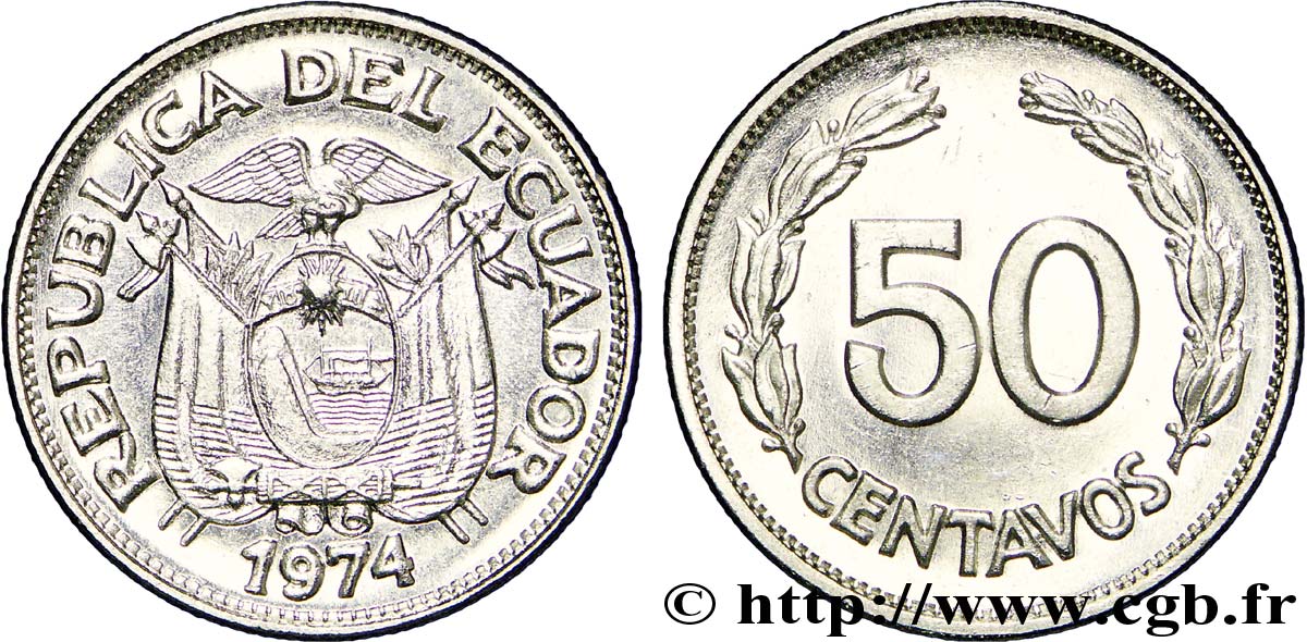 ÉQUATEUR 50 Centavos emblème 1974  SPL 