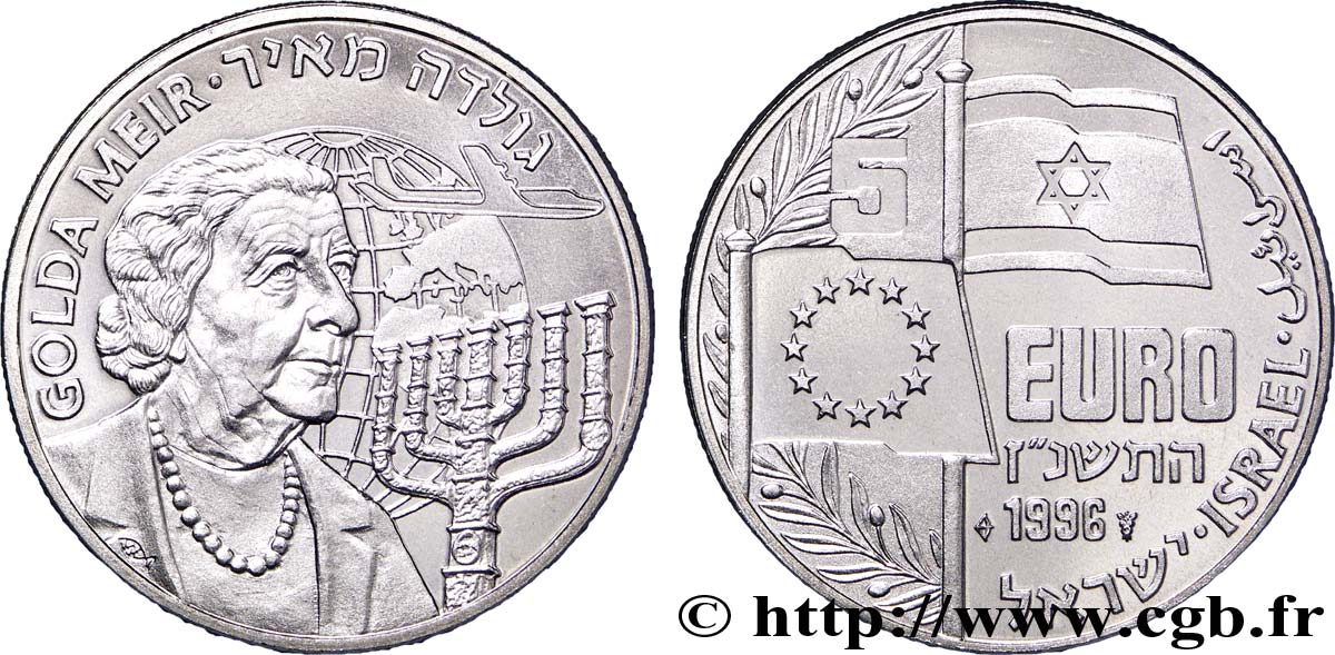 ISRAËL 5 Euro drapeaux israélien et européen / Golda Meir 1996  FDC 