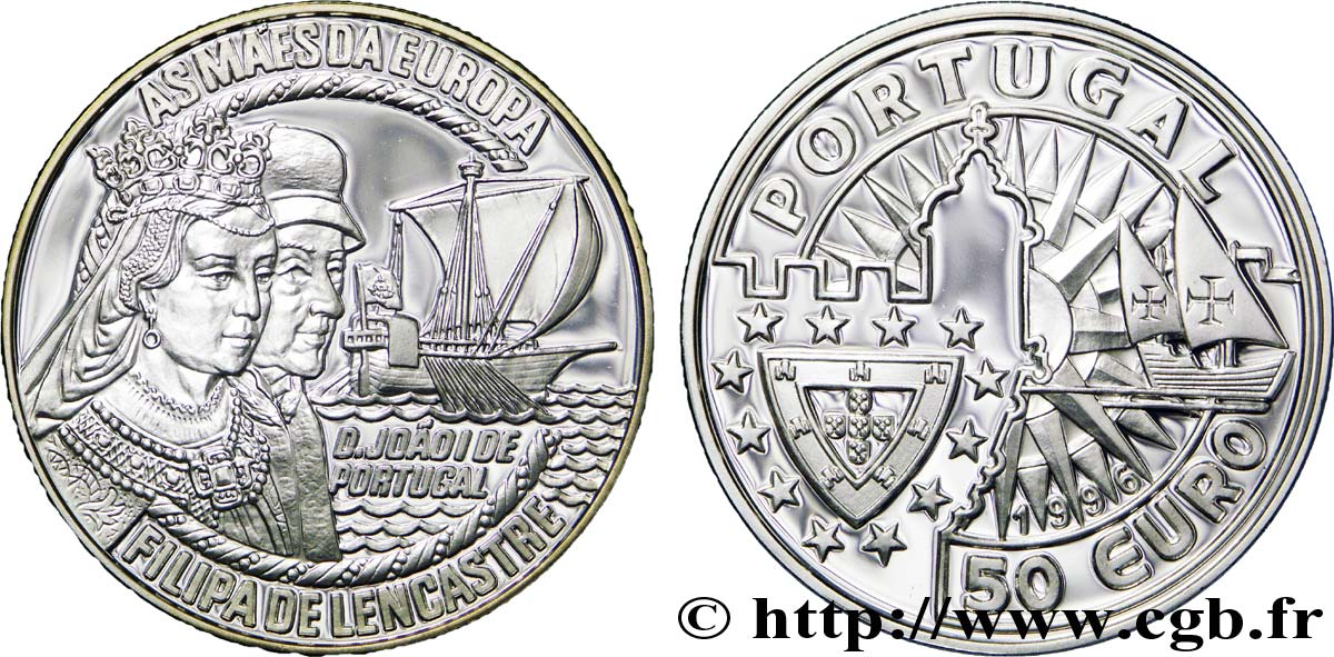 PORTUGAL 50 Euro emblème /Philippa de Lancastre et Jean Ier du Portugal 1996  FDC 